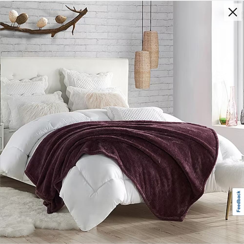 OVERSIZED 60" X 70" ULTRA FLUFFY HIGH PILE FAUX FUR MIDWEIGHT THROW BLANKET WINE